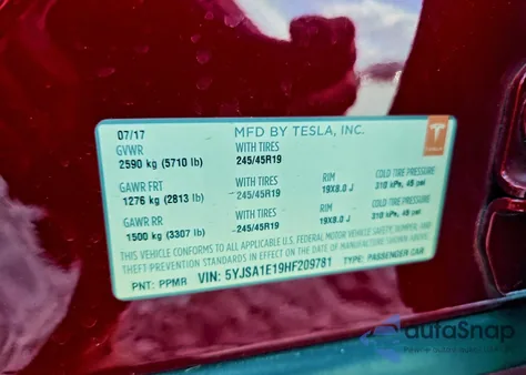 2017 Tesla Model S from USA, damaged, VIN 5YJSA1E19HF209781